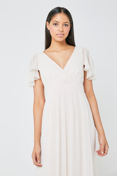 Caroline Angel Sleeve Chiffon Dress - Cream Soda - Maids to Measure