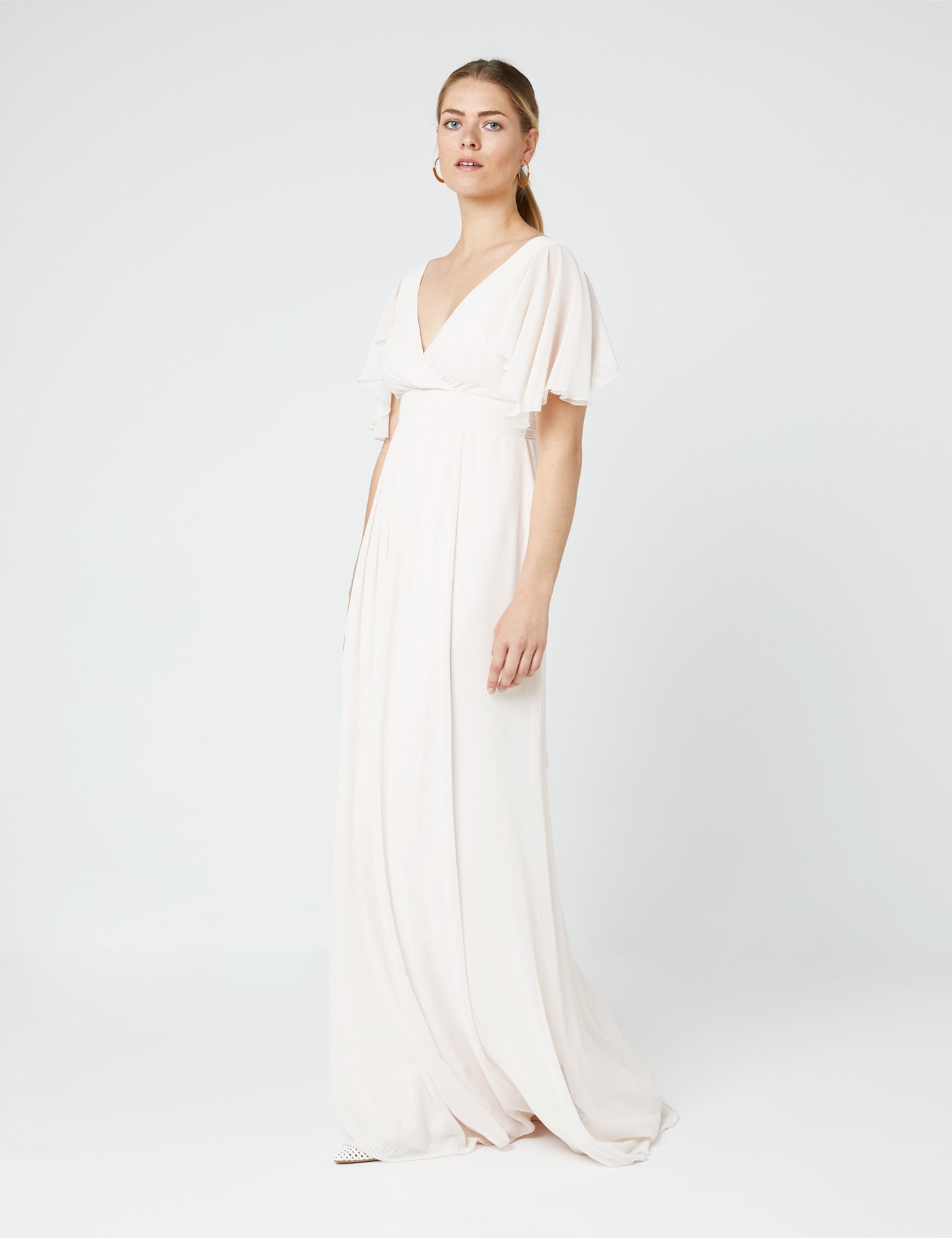 Caroline Angel Sleeve Chiffon Dress - Cream Soda - Maids to Measure