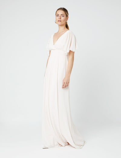 Caroline Angel Sleeve Chiffon Dress - Cream Soda - Maids to Measure