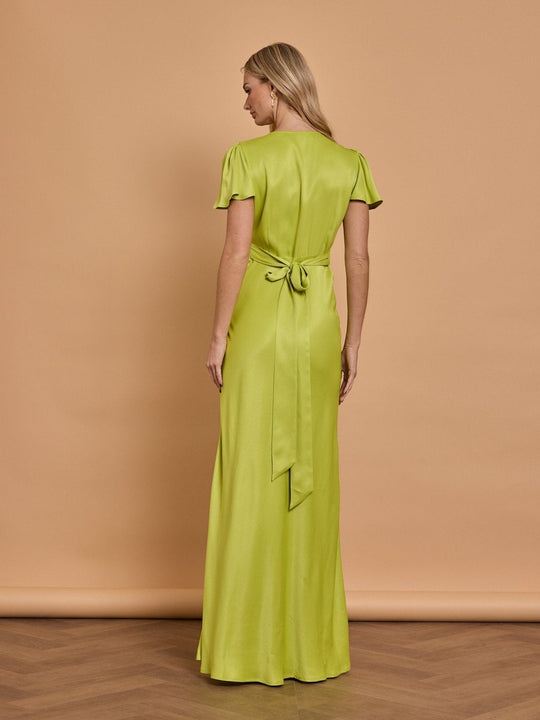Chelsea Satin V Neck Bridesmaid Dress - Lime Green - Maids to Measure
