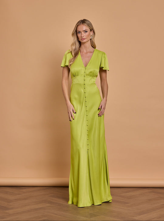Chelsea Satin V Neck Bridesmaid Dress - Lime Green - 8 / Lime Green