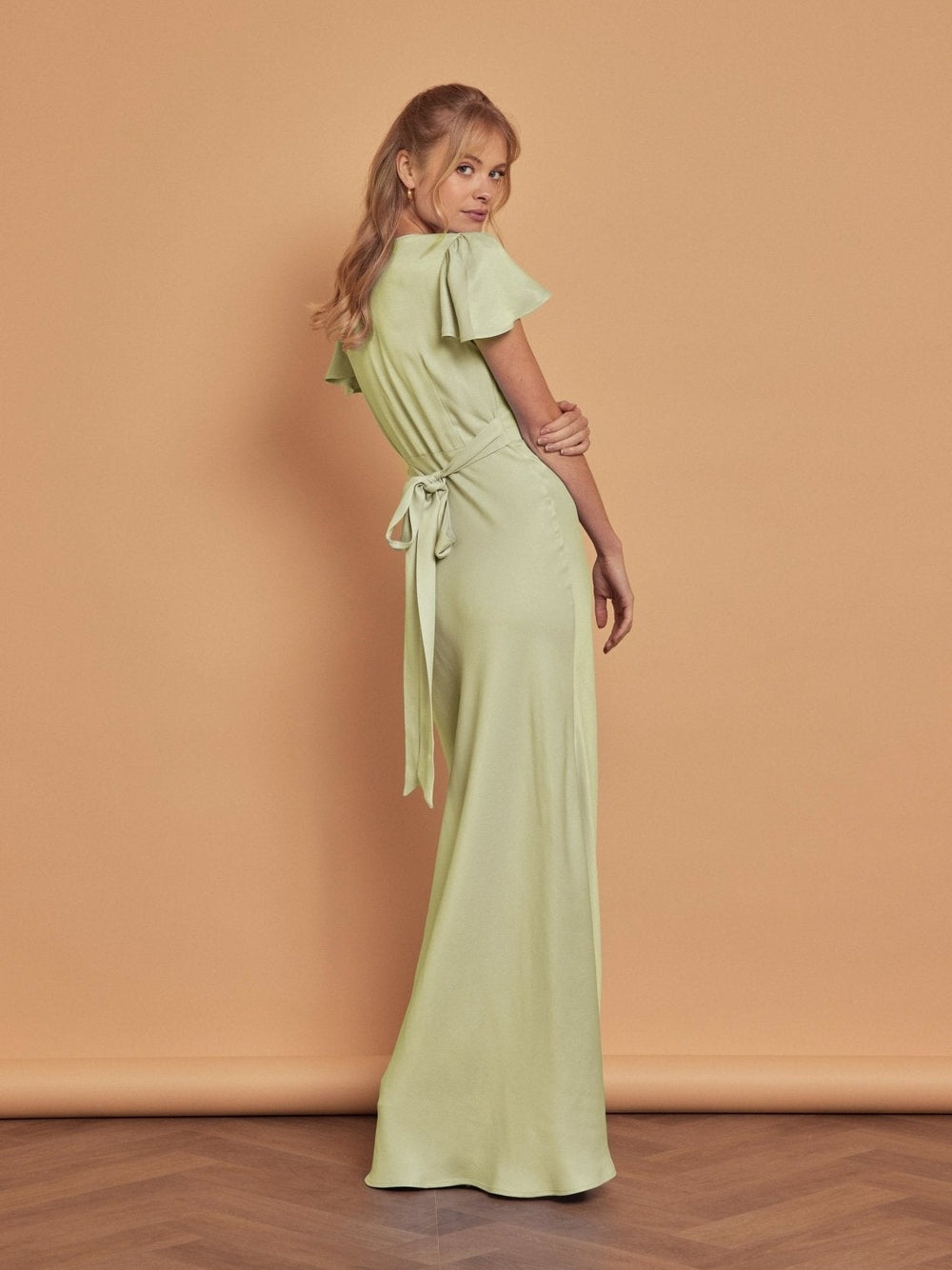 green bridesmaid dresses uk Olive Satin Pale Green Angel Sleeve Maxi Satin Dress Sage Misty Green Bridesmaid Dresses |