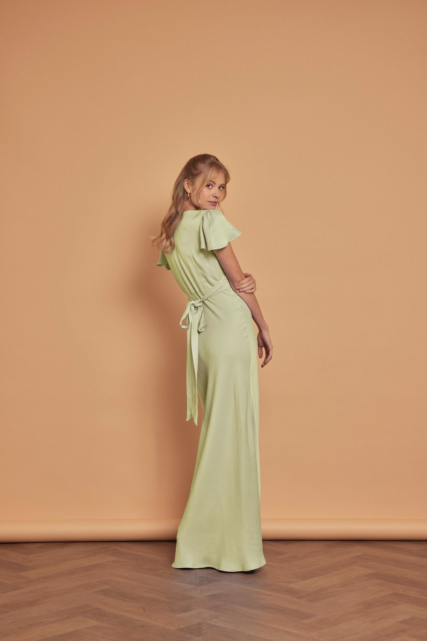 Chelsea Satin V Neck Bridesmaid Dress - Sage Green - Maids to Measure