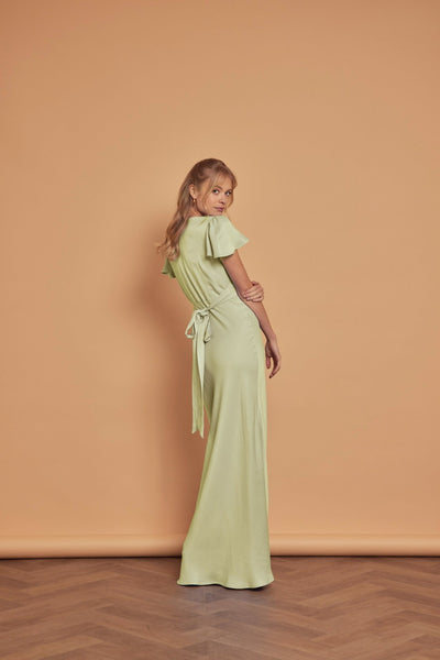 Chelsea Satin V Neck Bridesmaid Dress - Sage Green - Maids to Measure