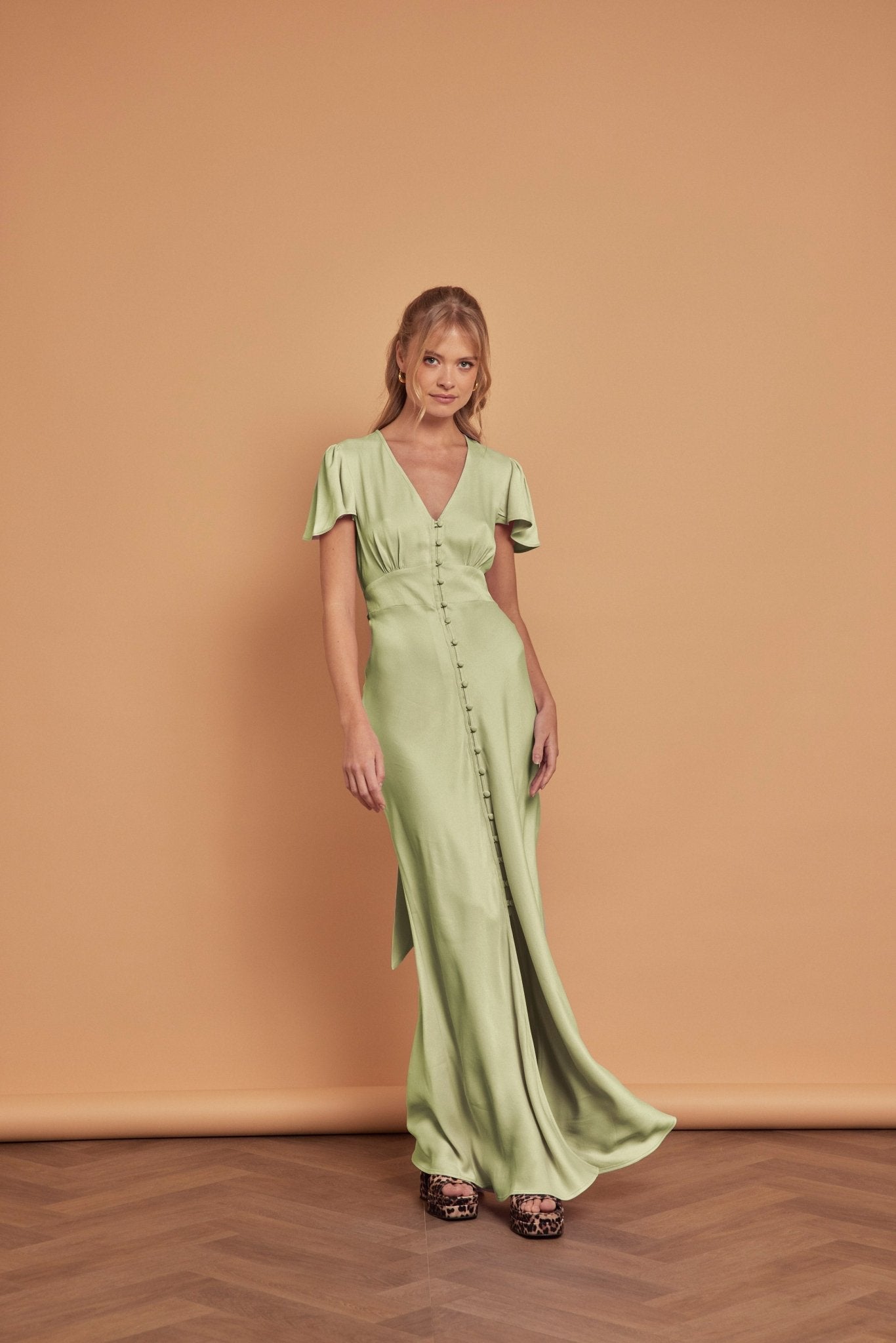 Chelsea Satin V Neck Bridesmaid Dress - Sage Green - Maids to Measure