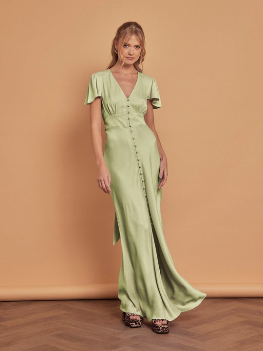 Chelsea Satin V Neck Bridesmaid Dress - Sage Green - 12 / Sage Green