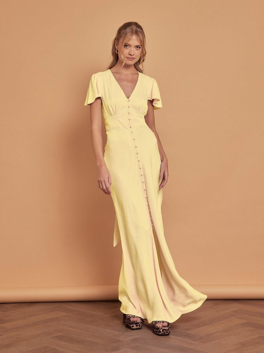 Chelsea Satin V Neck Bridesmaid Dress - Yellow - 6 / Yellow