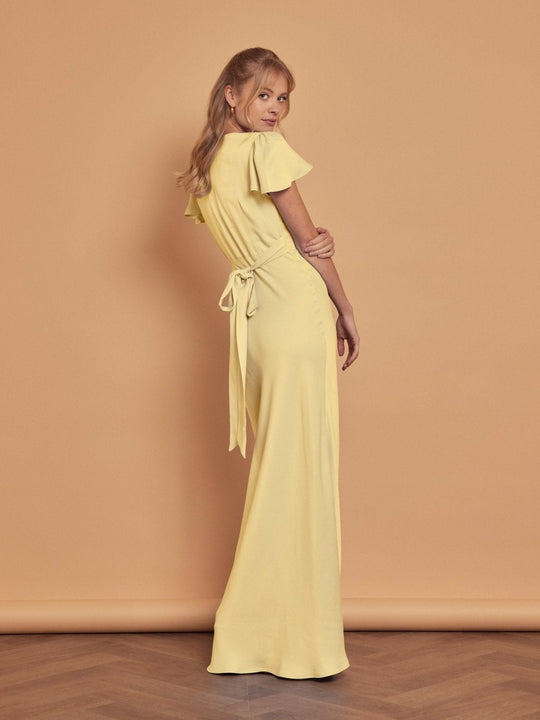 Chelsea Satin V Neck Bridesmaid Dress - Yellow - Maids to Measure