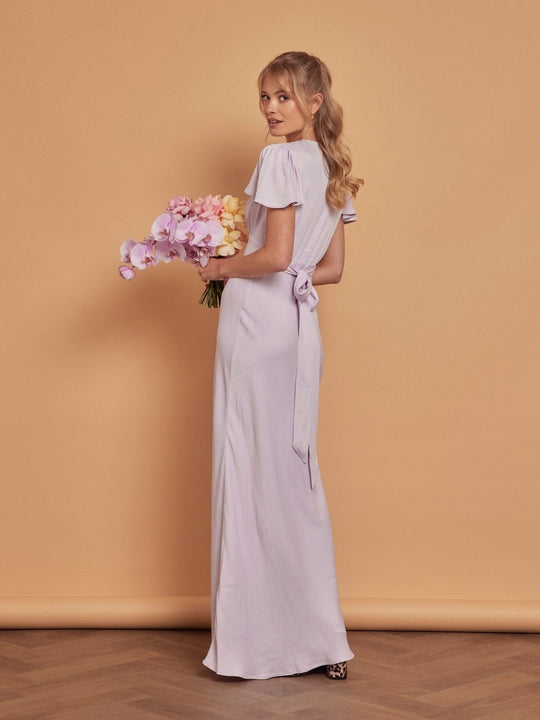 Chelsea Satin V Neck Lilac Bridesmaid Dress - Maids to Measure