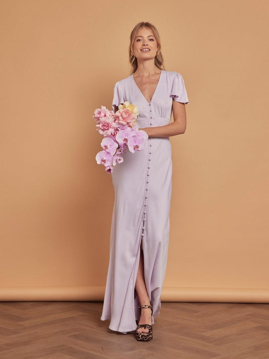 Chelsea Satin V Neck Bridesmaid Dress - Lilac - 6 / Lilac