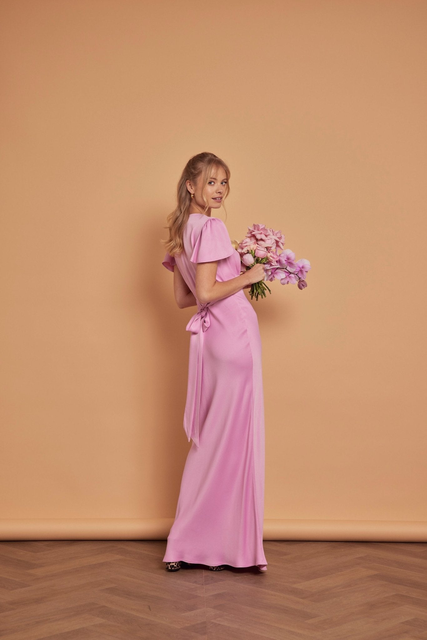 Chelsea Satin V Neck Orchid Pink Bridesmaid Dress - Maids to Measure