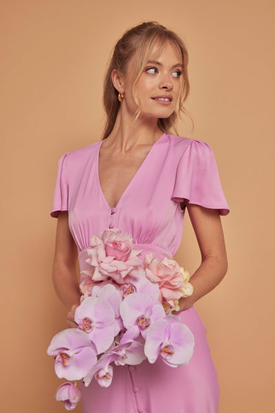 Chelsea Satin V Neck Orchid Pink Bridesmaid Dress - Maids to Measure