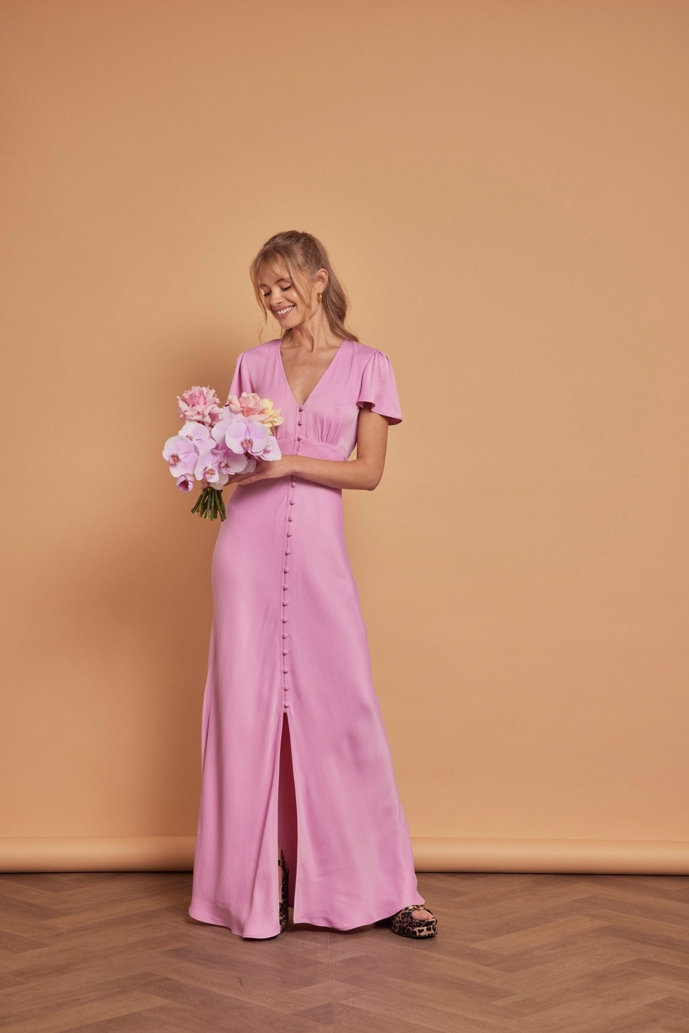 Chelsea Satin V Neck Orchid Pink Bridesmaid Dress - Maids to Measure