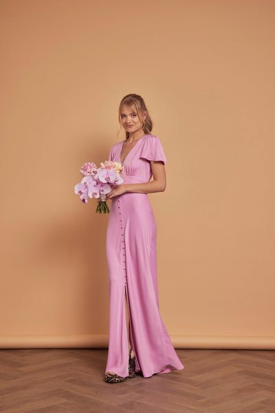 Chelsea Satin V Neck Orchid Pink Bridesmaid Dress - Maids to Measure