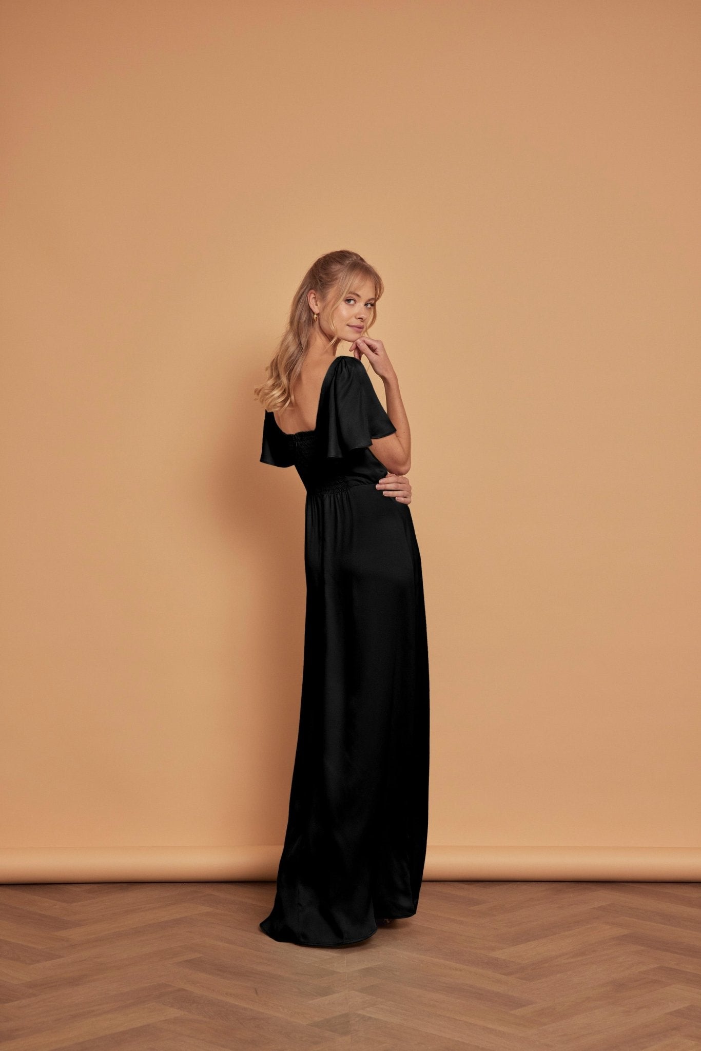 Clemmie Satin Bridesmaid Dress - Black - Maids to Measure
