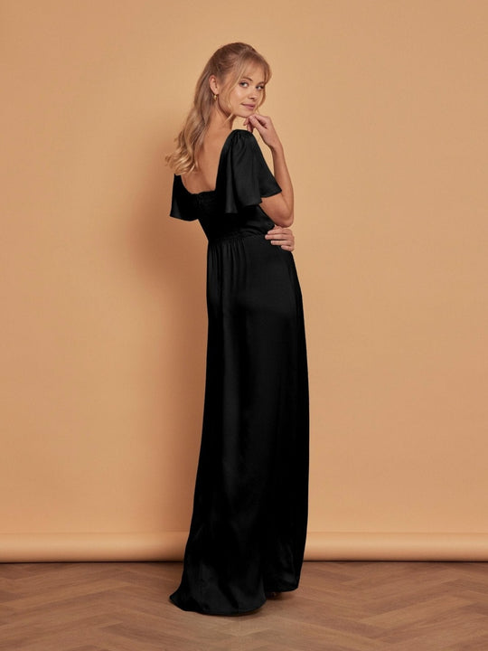 Clemmie Satin Bridesmaid Dress - Black - Maids to Measure