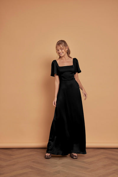 Clemmie Satin Bridesmaid Dress - Black - Maids to Measure
