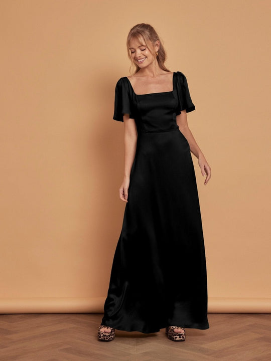 Clemmie Satin Bridesmaid Dress - Black - 6 / Black