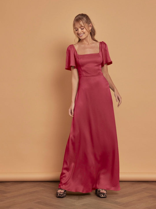 Clemmie Satin Bridesmaid Dress - Burgundy - 6 / Burgundy