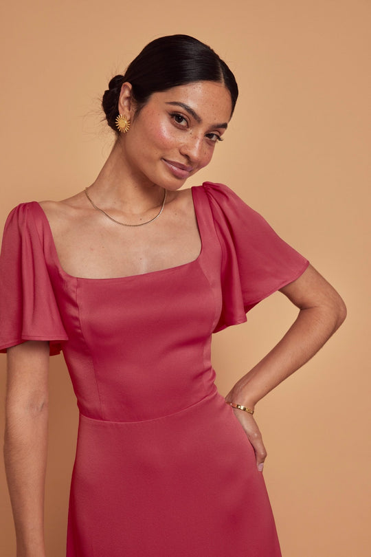 Clemmie Satin Bridesmaid Dress - Burgundy - Maids to Measure