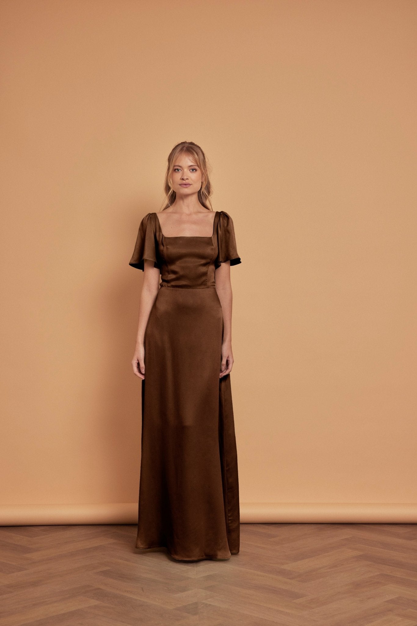 Clemmie Satin Bridesmaid Dress - Chocolate Brown - Maids to Measure