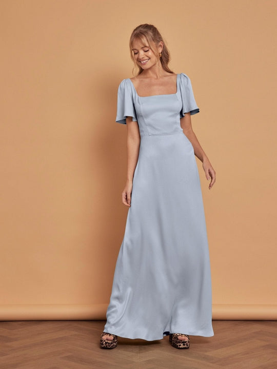 Clemmie Satin Bridesmaid Dress - Duck Egg Blue - 6 / Duck Egg