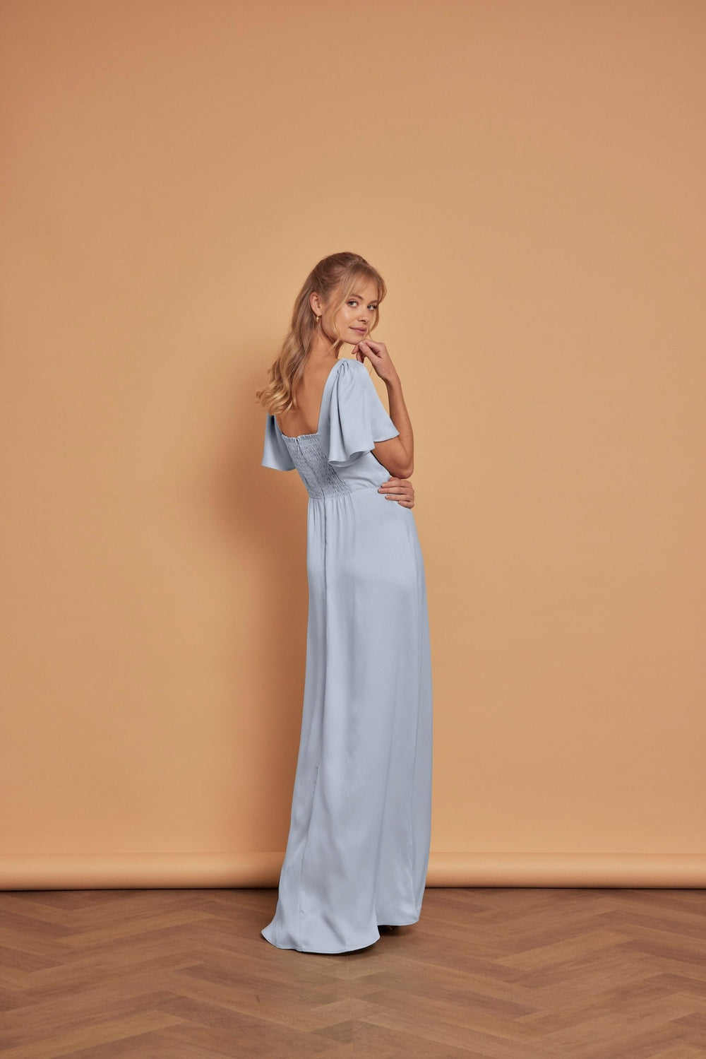 princess polly baby blue dress Navy Coast Wrap Front Flutter Sleeve Maxi Bridesmaid Dress main image 1