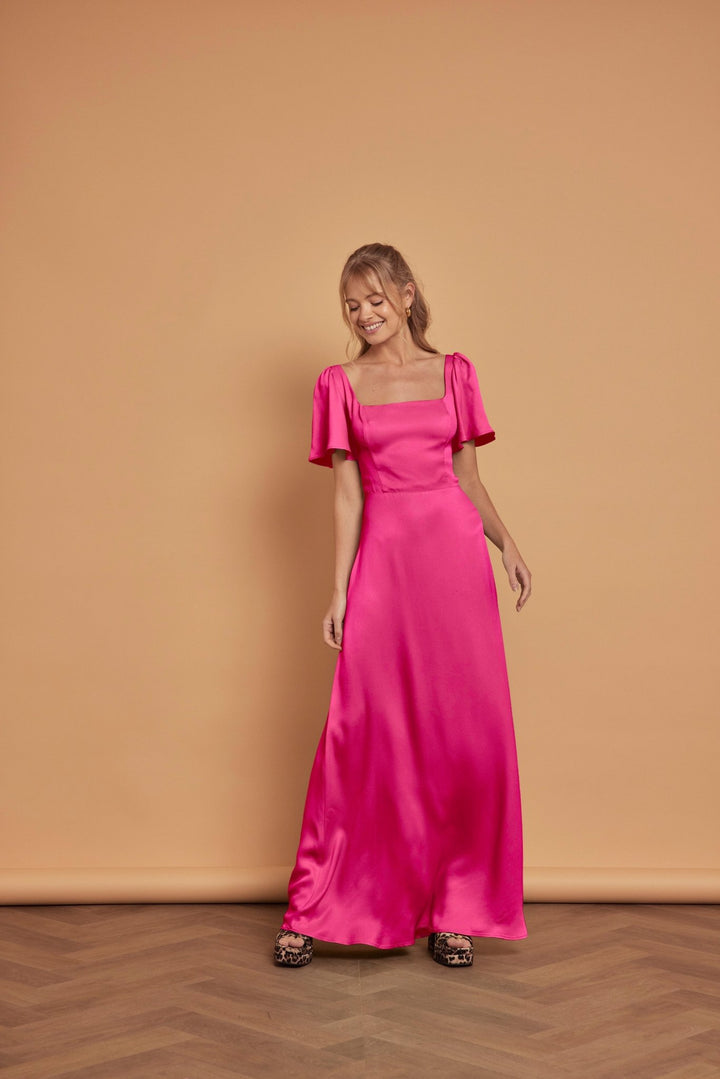 strapless open back dress TH&TH Phoebe Bridesmaid Dress In Blush Pink Chiffon – TH and TH