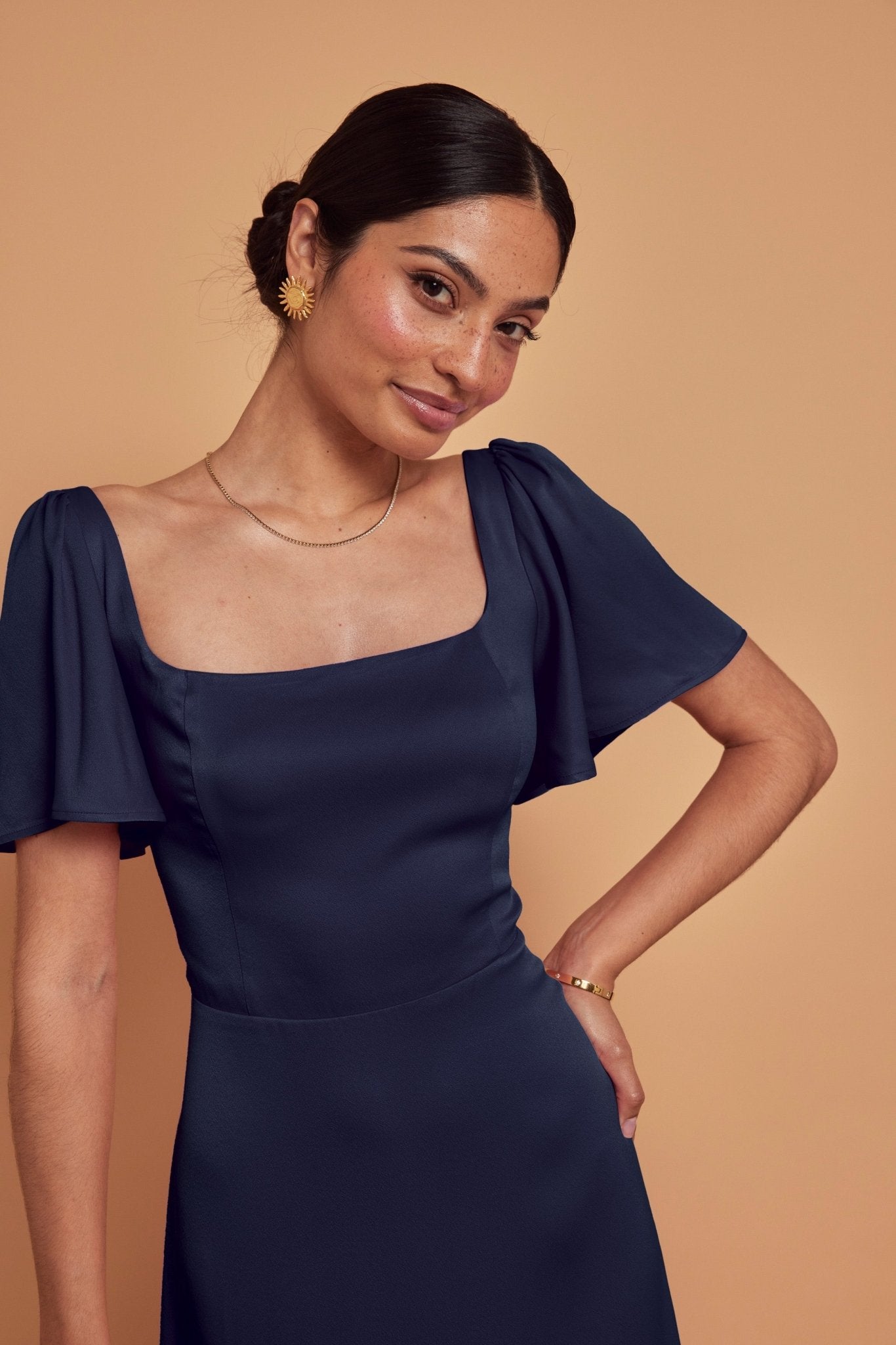 Clemmie Satin Bridesmaid Dress - Navy Blue - Maids to Measure
