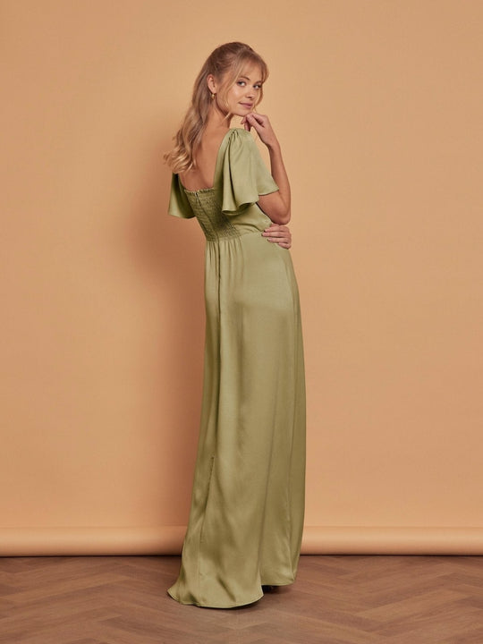 Clemmie Satin Bridesmaid Dress - Olive Green - Maids to Measure