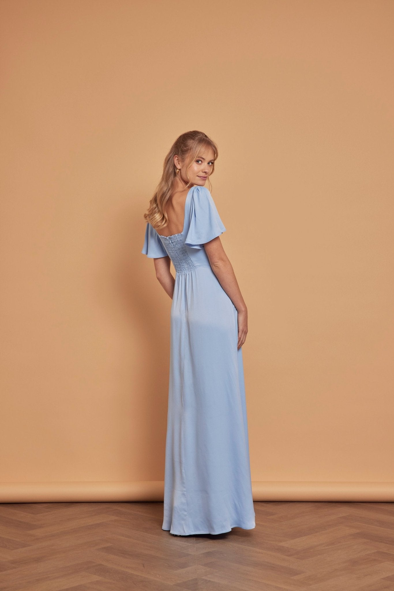 Clemmie Satin Dress - Cornflower Blue - Maids to Measure