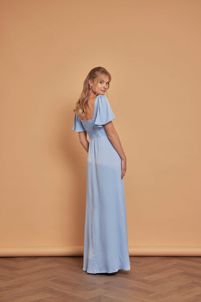 Clemmie Satin Dress - Cornflower Blue - Maids to Measure
