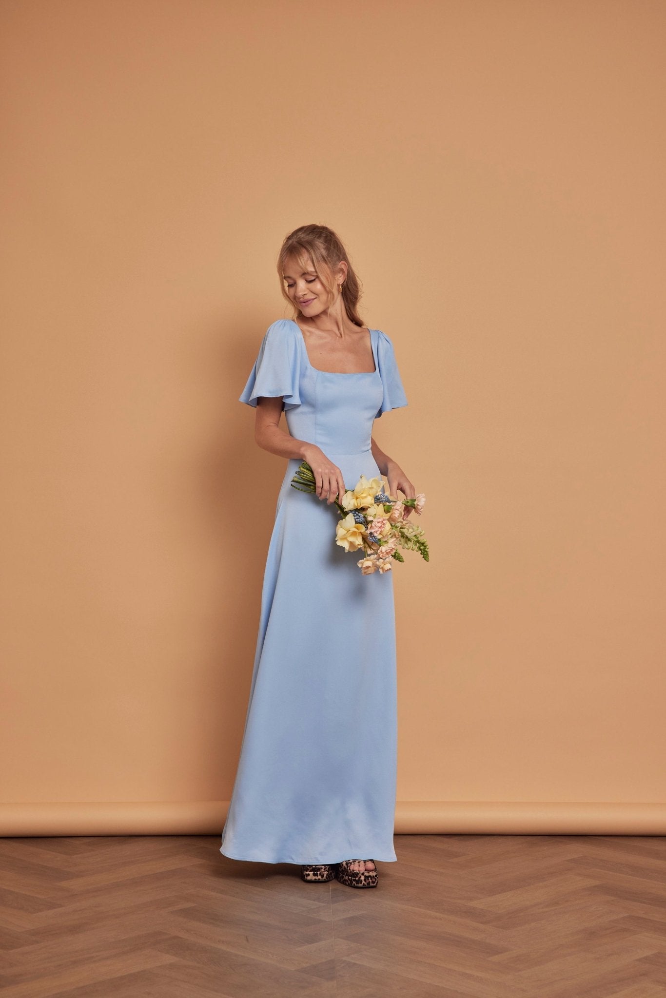 Clemmie Satin Dress - Cornflower Blue - Maids to Measure