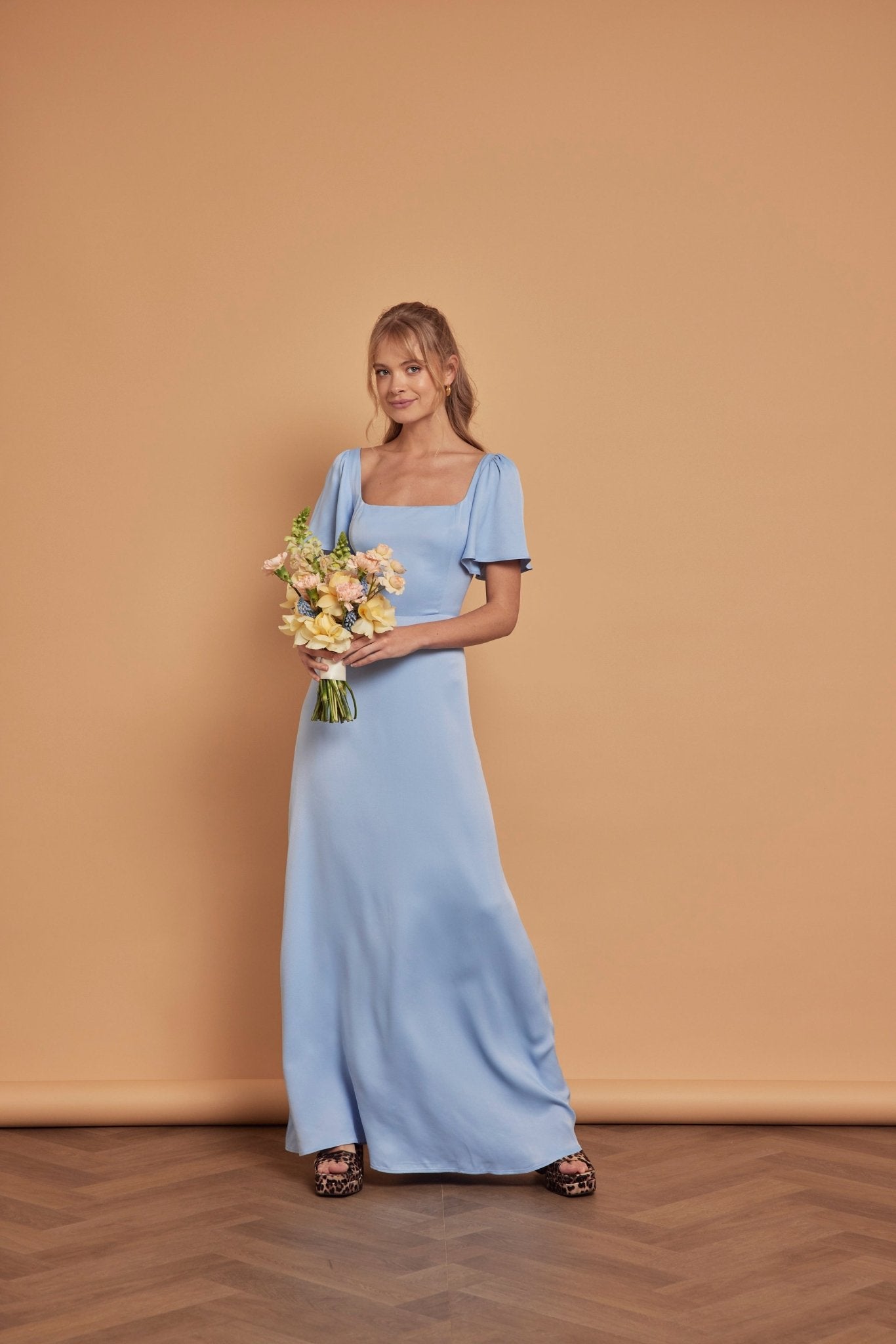 Clemmie Satin Dress - Cornflower Blue - Maids to Measure