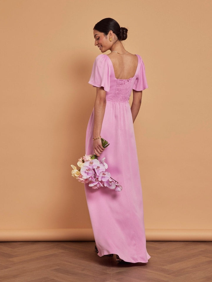 pink orchid bridesmaid dresses Clemmie Satin Dress Bride