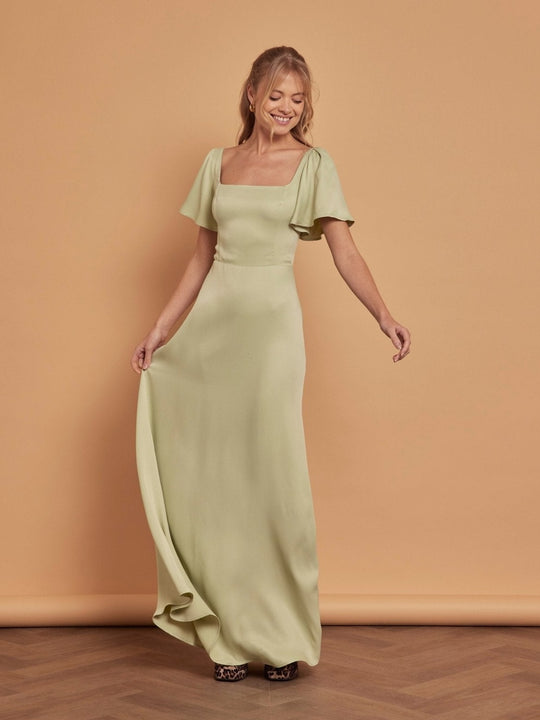 Clemmie Satin Bridesmaid Dress - Sage Green - 6 / Sage Green