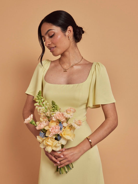 Clemmie Satin Dress - Yellow - Maids to Measure