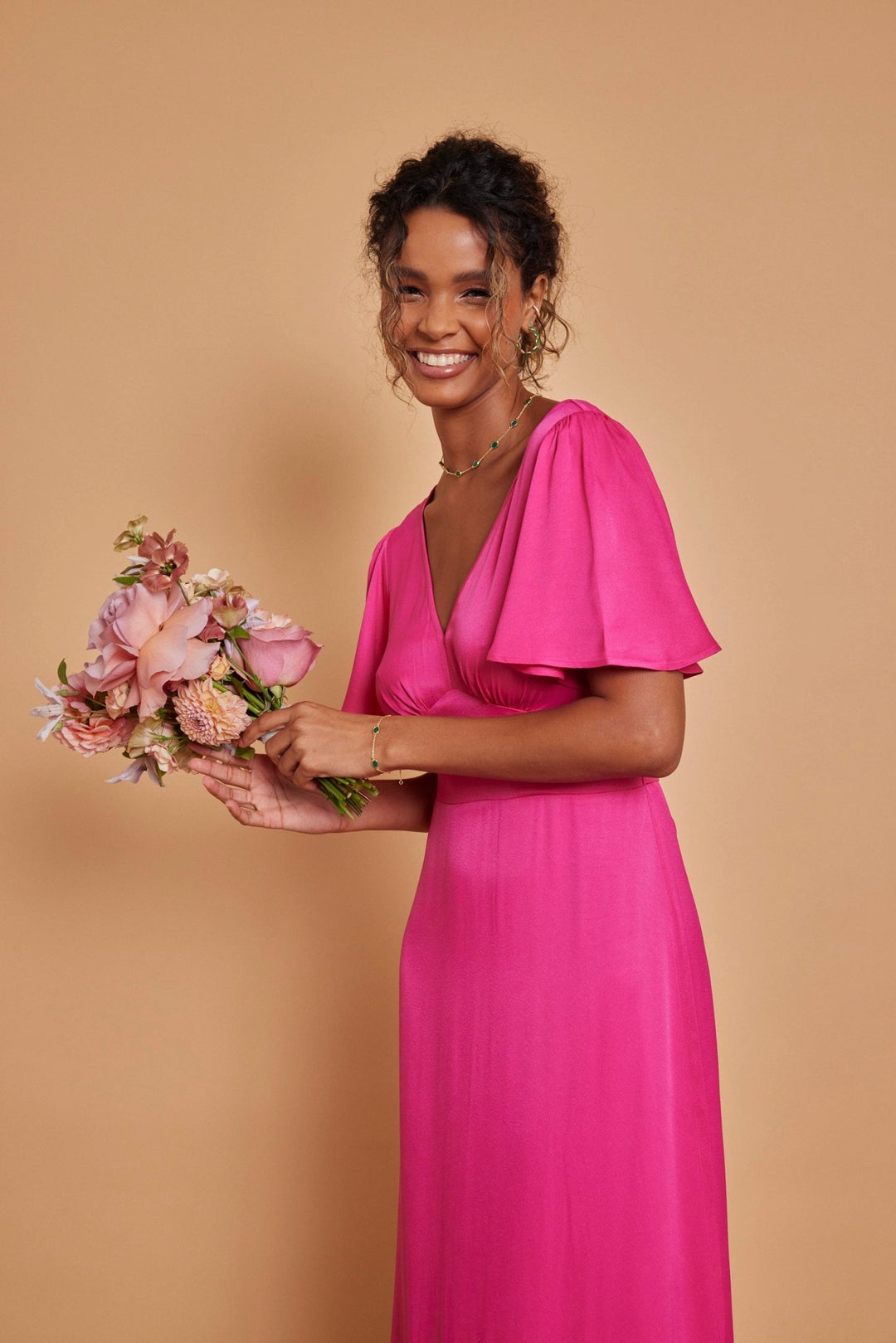 Hot Pink Cleo Satin Dress - Bridesmaid Dresses