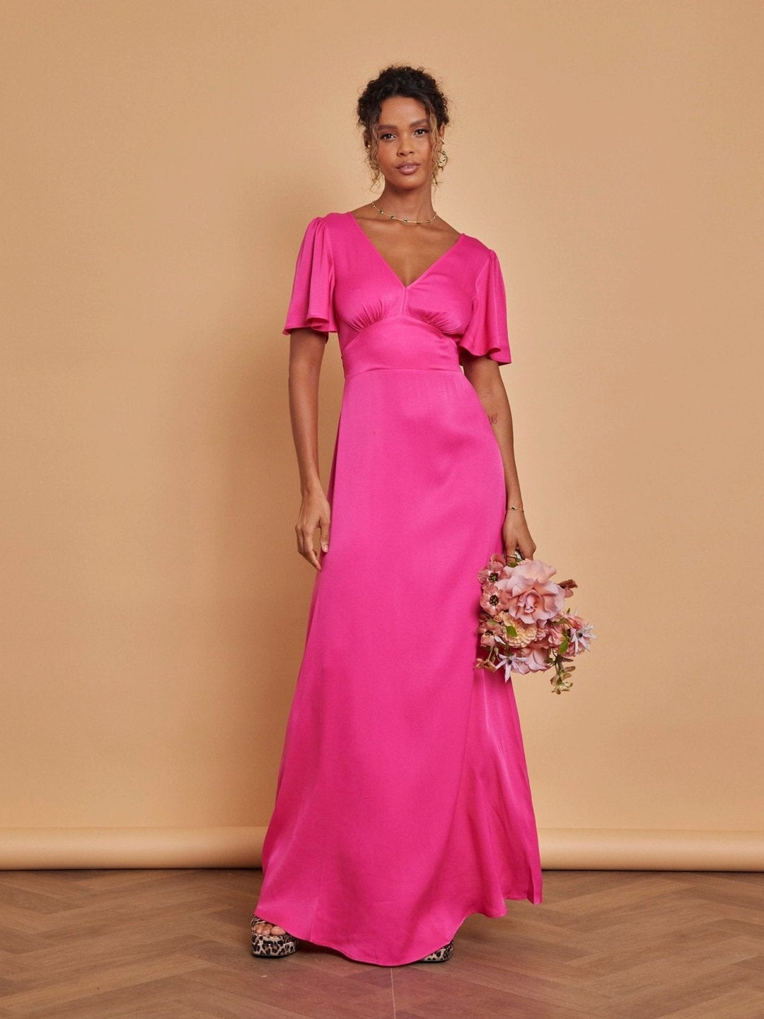hot pink dress satin Hot Pink Rhinestone Dress - Satin Maxi Dress - Lace-Up Dress