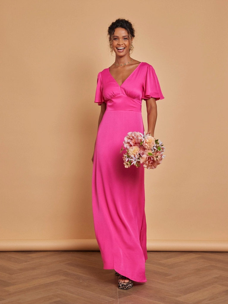 Hot Pink Cleo Satin Dress - Bridesmaid Dresses
