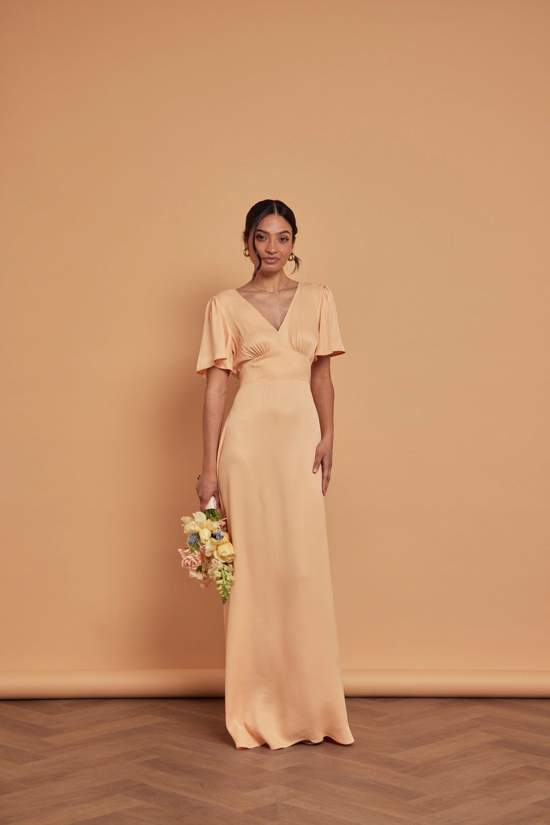 Peach Cleo Satin Dress - Bridesmaid Dresses | Maids to Measure UK Peach Cleo Satin Dress - Bridesmaid Dresses | Maids to Measure UK