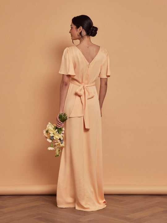 Cleo Satin Dress - Peach - Maids to Measure