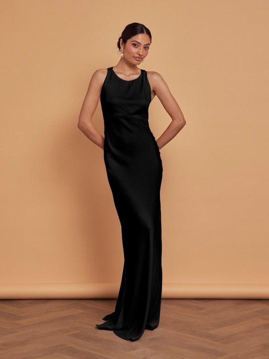 Coco Satin Dress - Black - Maids to Measure