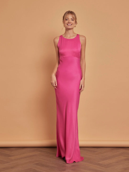 Coco Satin Dress - Hot Pink - 6 / Hot Pink