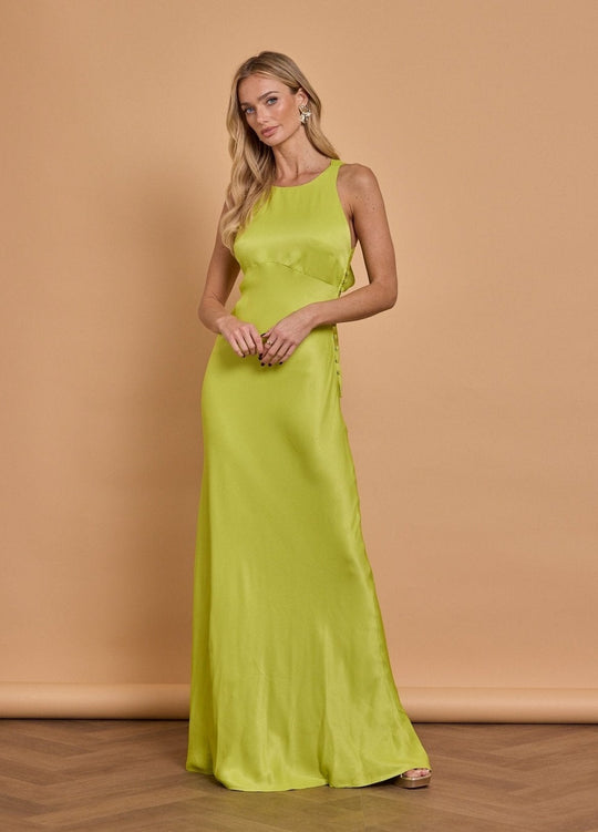 Coco Satin Dress - Lime Green - Maids to Measure