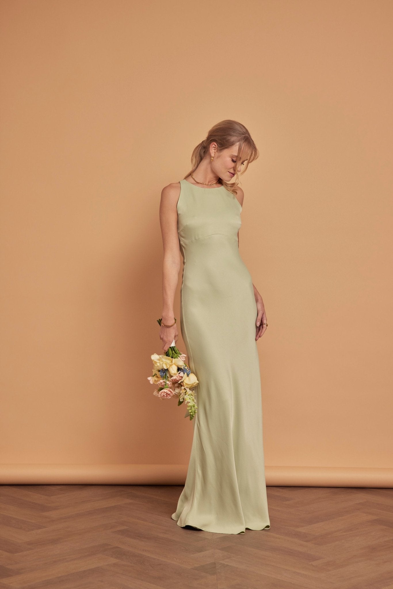 Coco Satin Dress - Sage Green - Maids to Measure