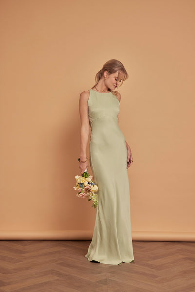 Coco Satin Dress - Sage Green - Maids to Measure