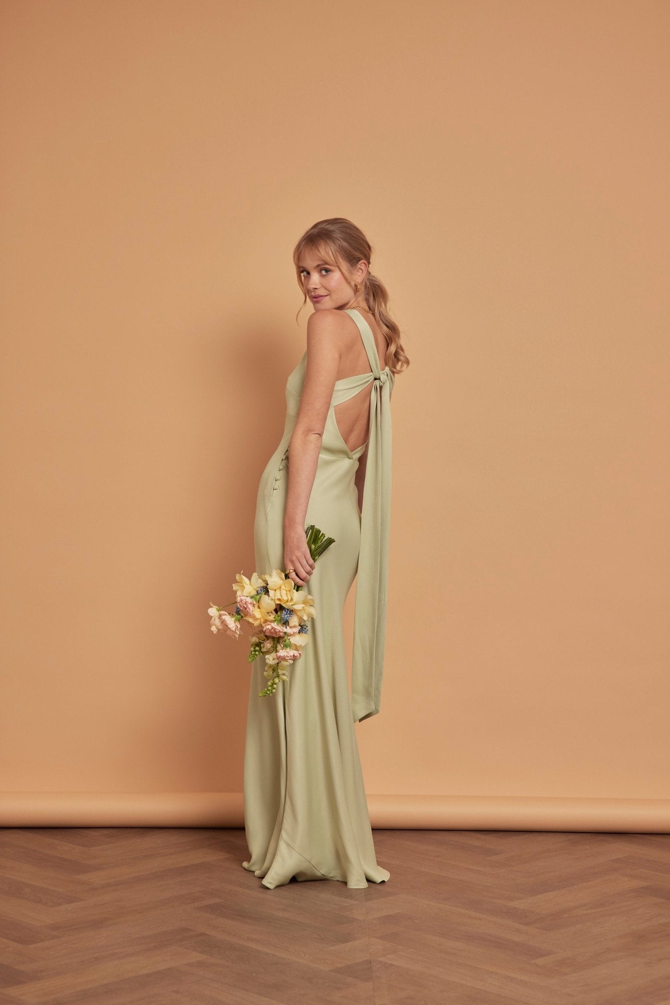 Coco Satin Dress - Sage Green - Maids to Measure