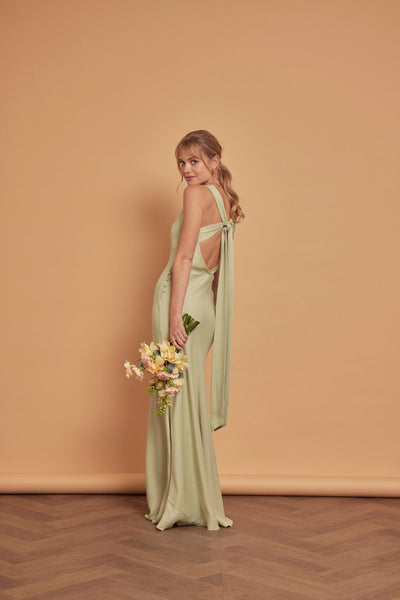 Coco Satin Dress - Sage Green - Maids to Measure
