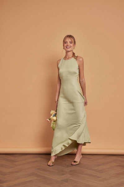 Coco Satin Dress - Sage Green - Maids to Measure